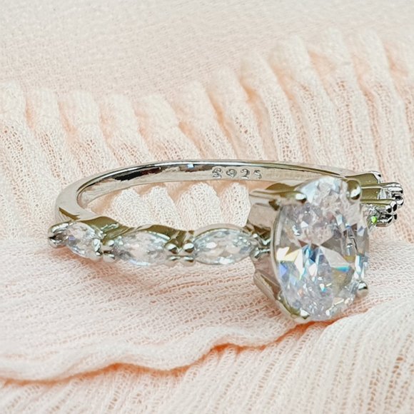 Dainty Crystal Pure Oval Zircon Thin Sweet Lovely Rings for Women, INDN8382 - Picture 1 of 7